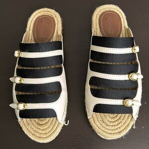 COACH Devon Espadrille Sandal Leather Slip On Slide Shoe Black White Sz 5 NEW